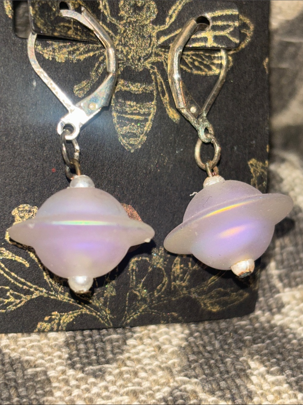 KB Saturn earring purple color shift astronomy space planet dangle earring set
